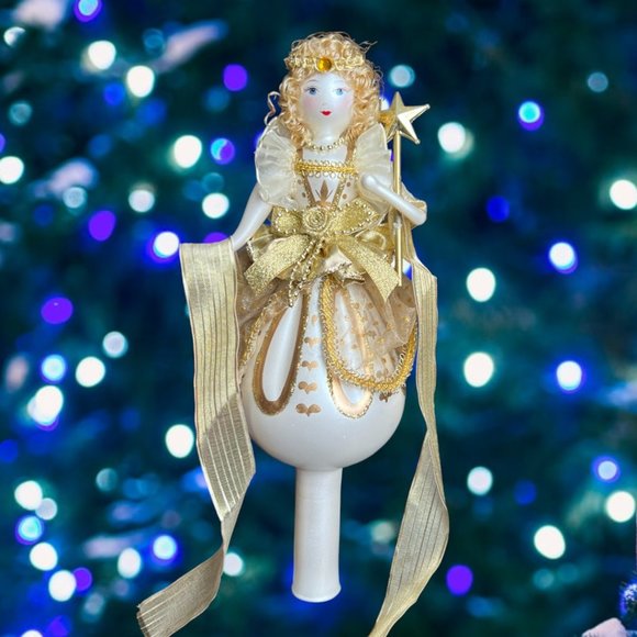 Vtg SOFFIERIA DE CARLINI Handblown Glass Gold Angel Tree Topper Wand Curls Italy - Picture 15 of 15